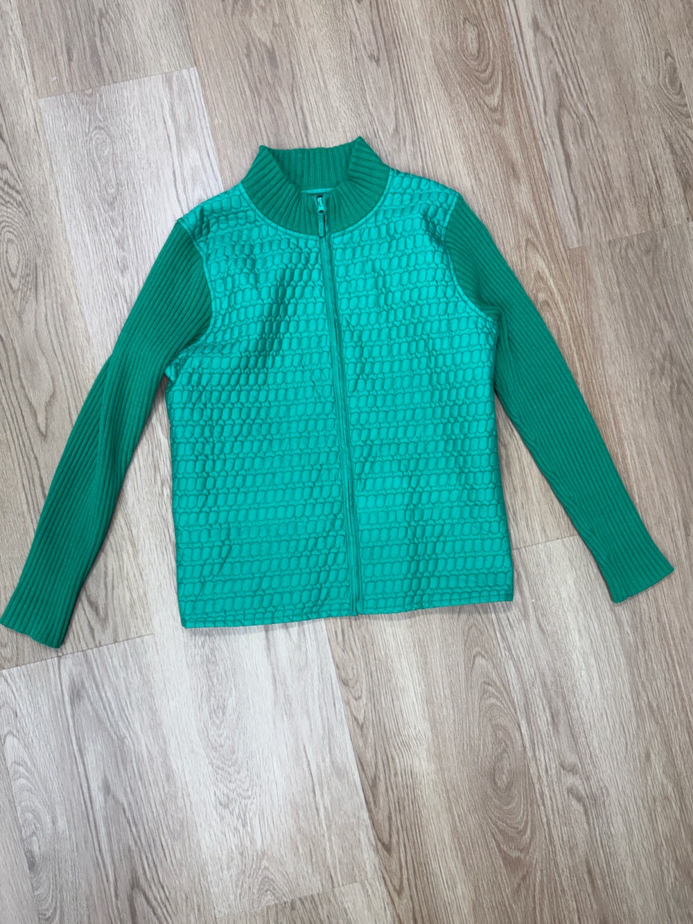 Green For Cynthia Zip up Quilted Sweater